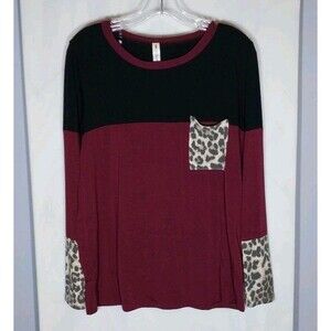 Vanilla Bay Women's Top L Patch Pocket Tee Colorblock Animal Print Stretch Soft